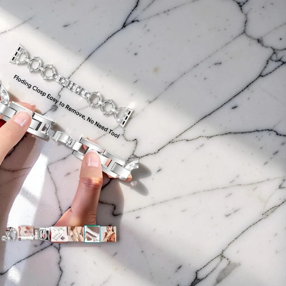 Silver Rhinestone Jewelry Band and Bumper Case for Apple Watch Sparkle Link